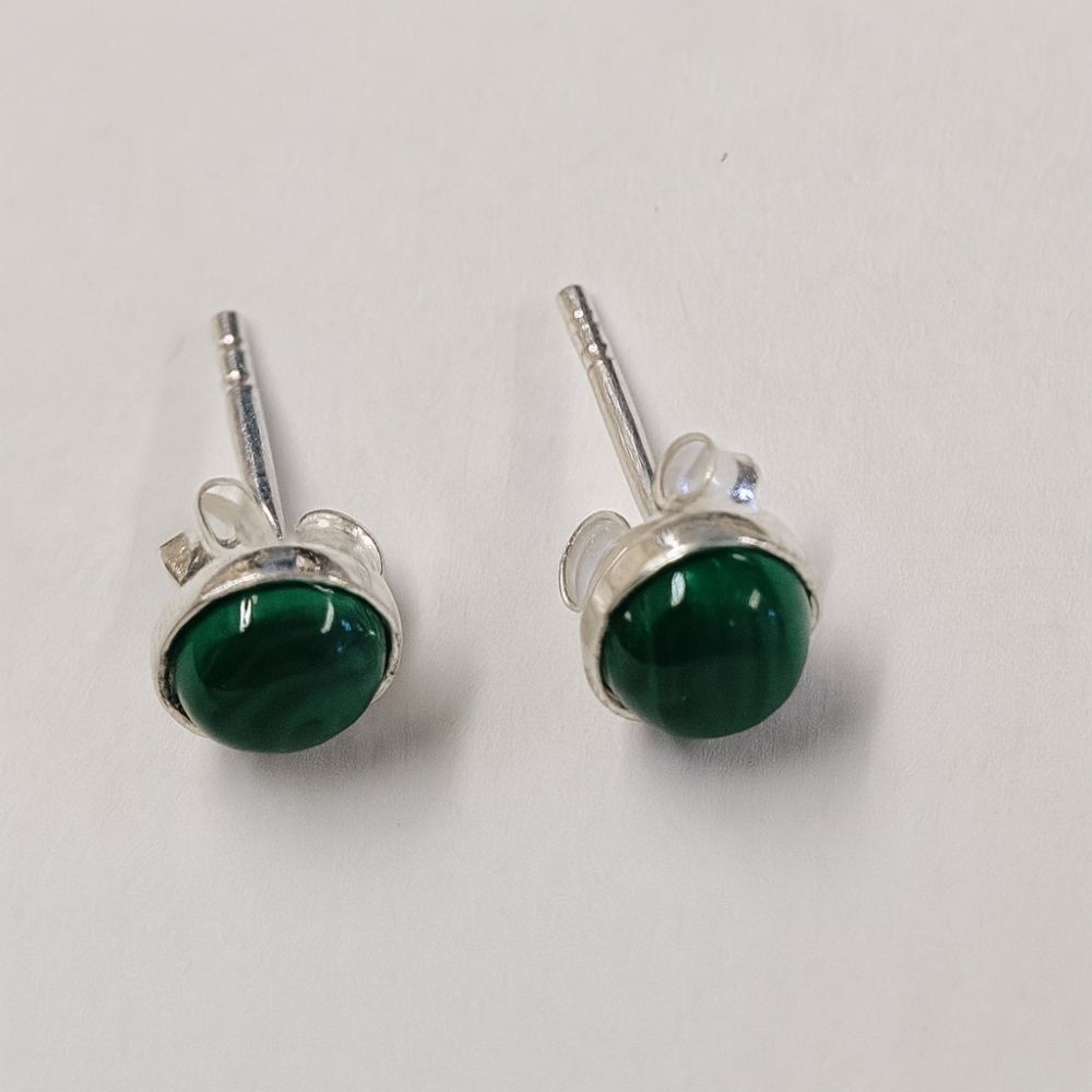 Malachite 5mm Sterling Silver Stud Earrings