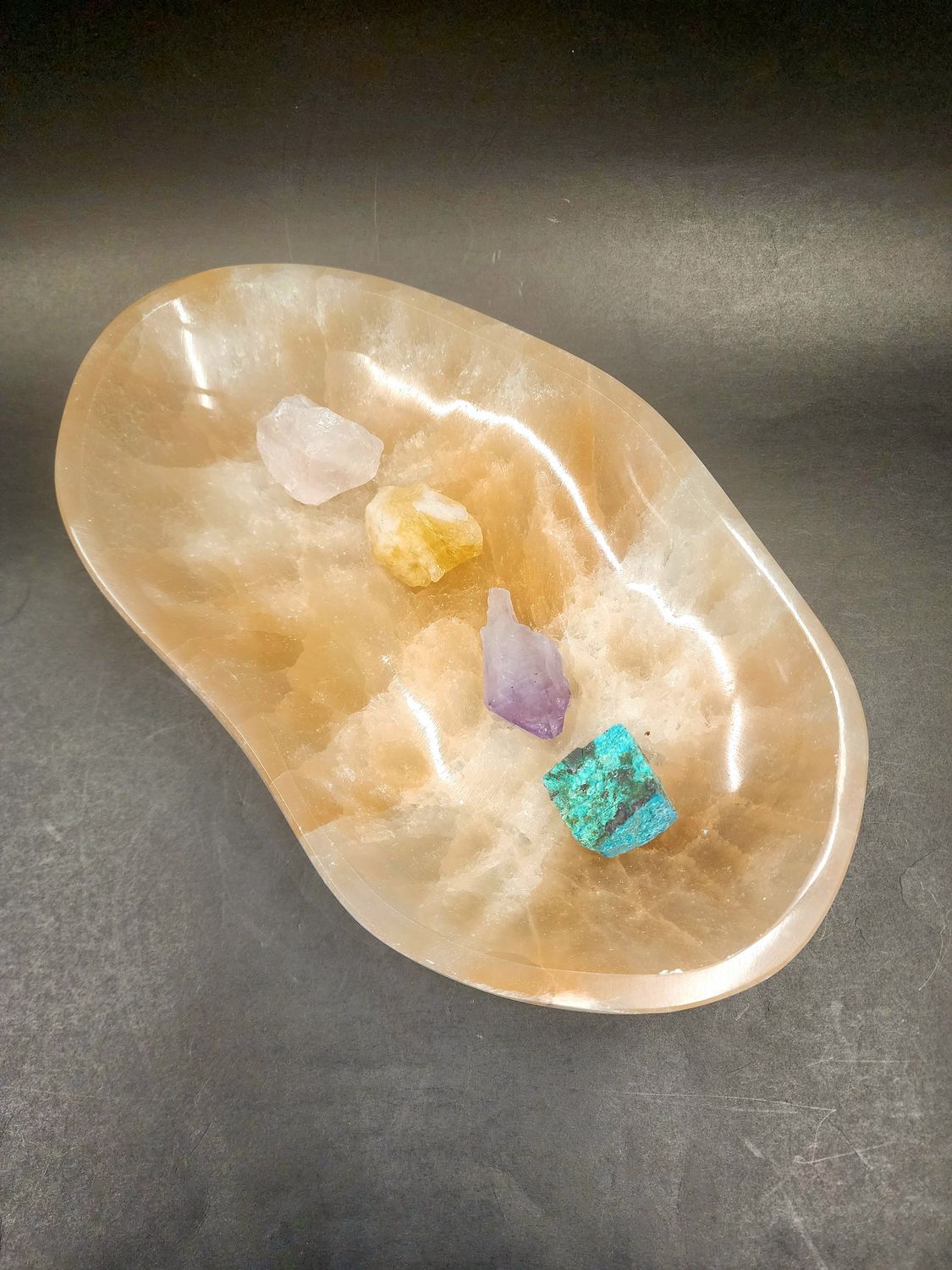 Large  Orange / Peach Selenite Freeform Bowl 10.5&quot;