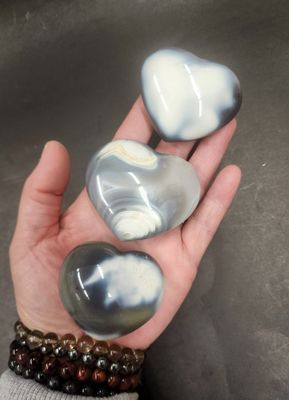 Orca Agate / Blue Chalcedony Hearts a