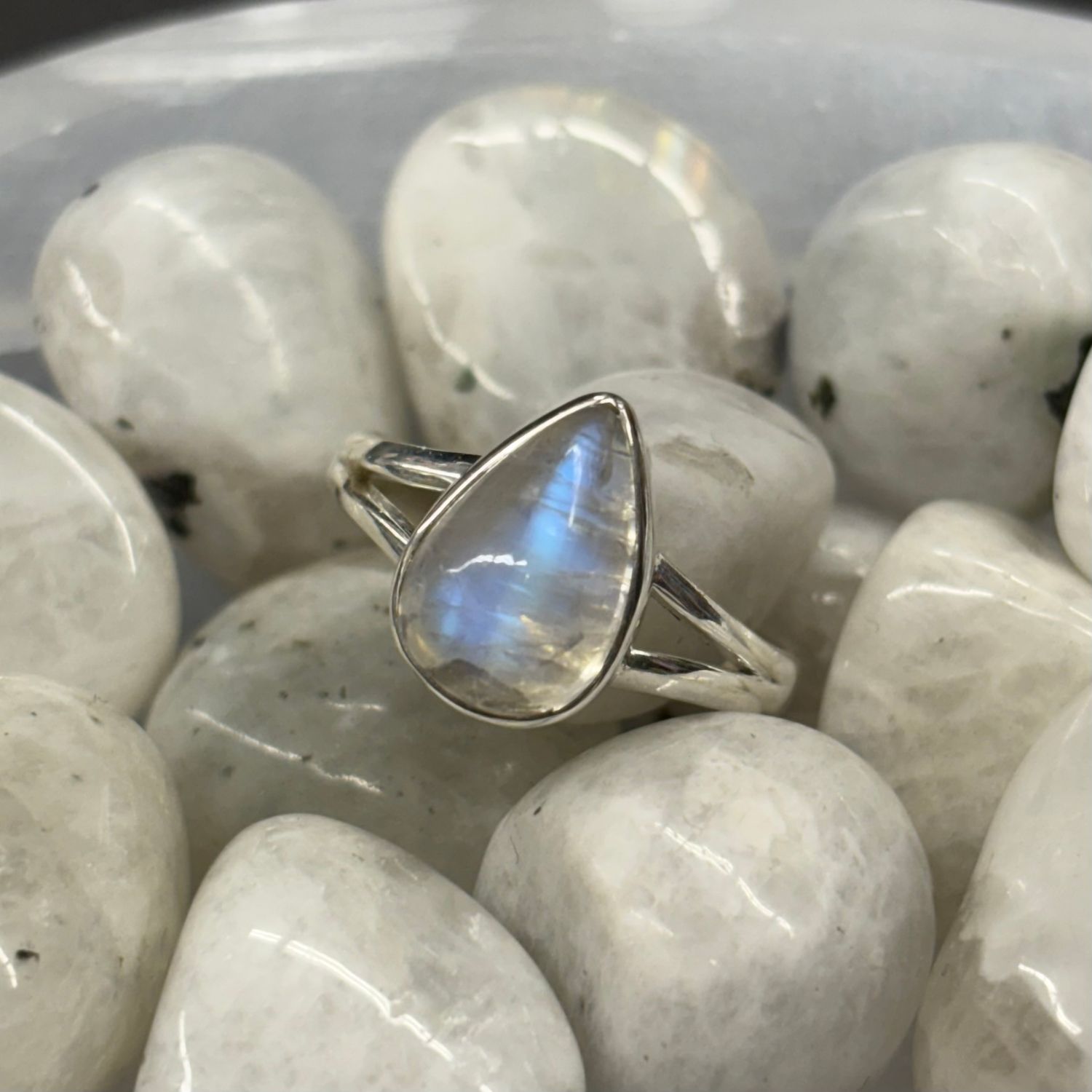 Rainbow Moonstone Ring D - Size 8 Sterling Silver