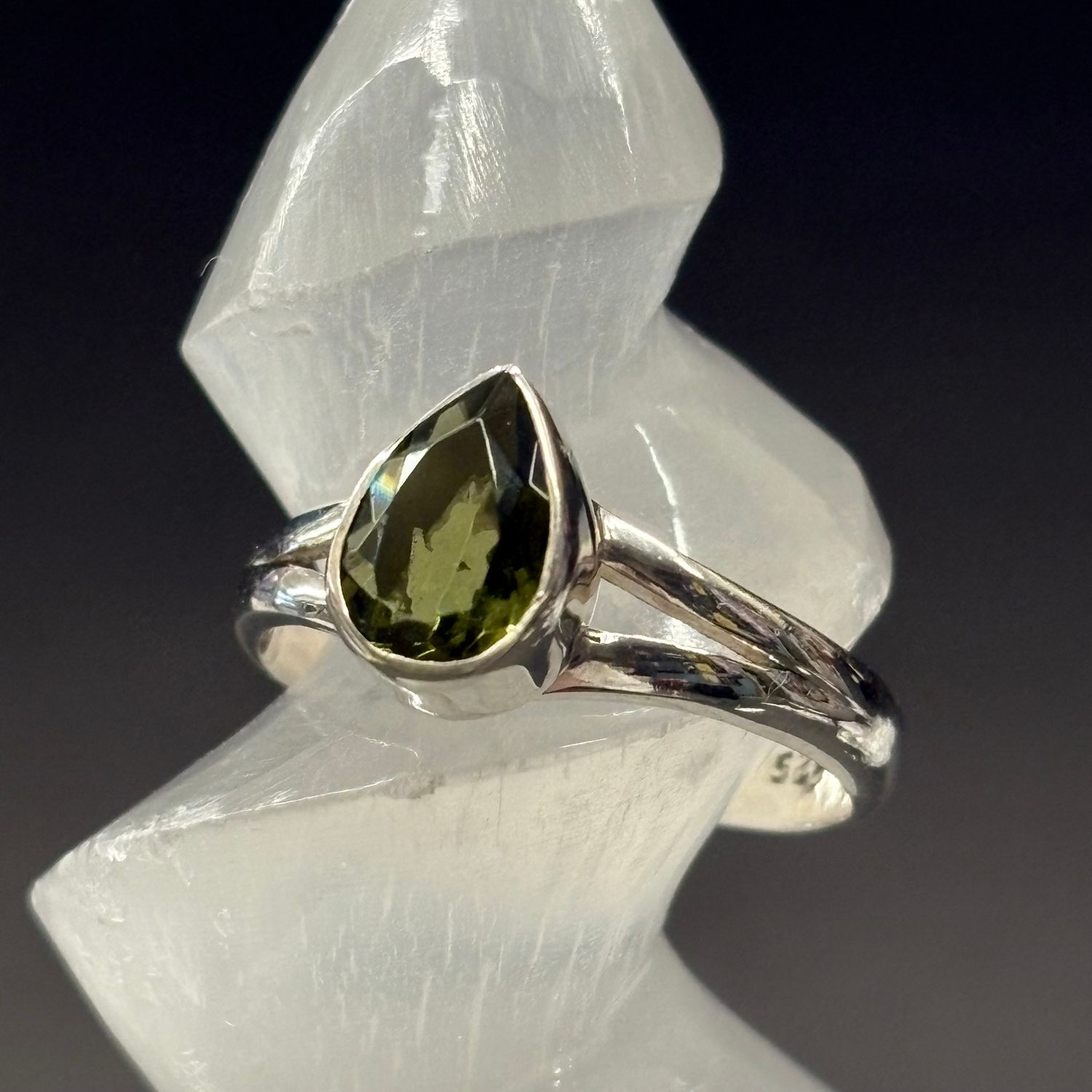 Moldavite Ring Sterling Silver Size 9