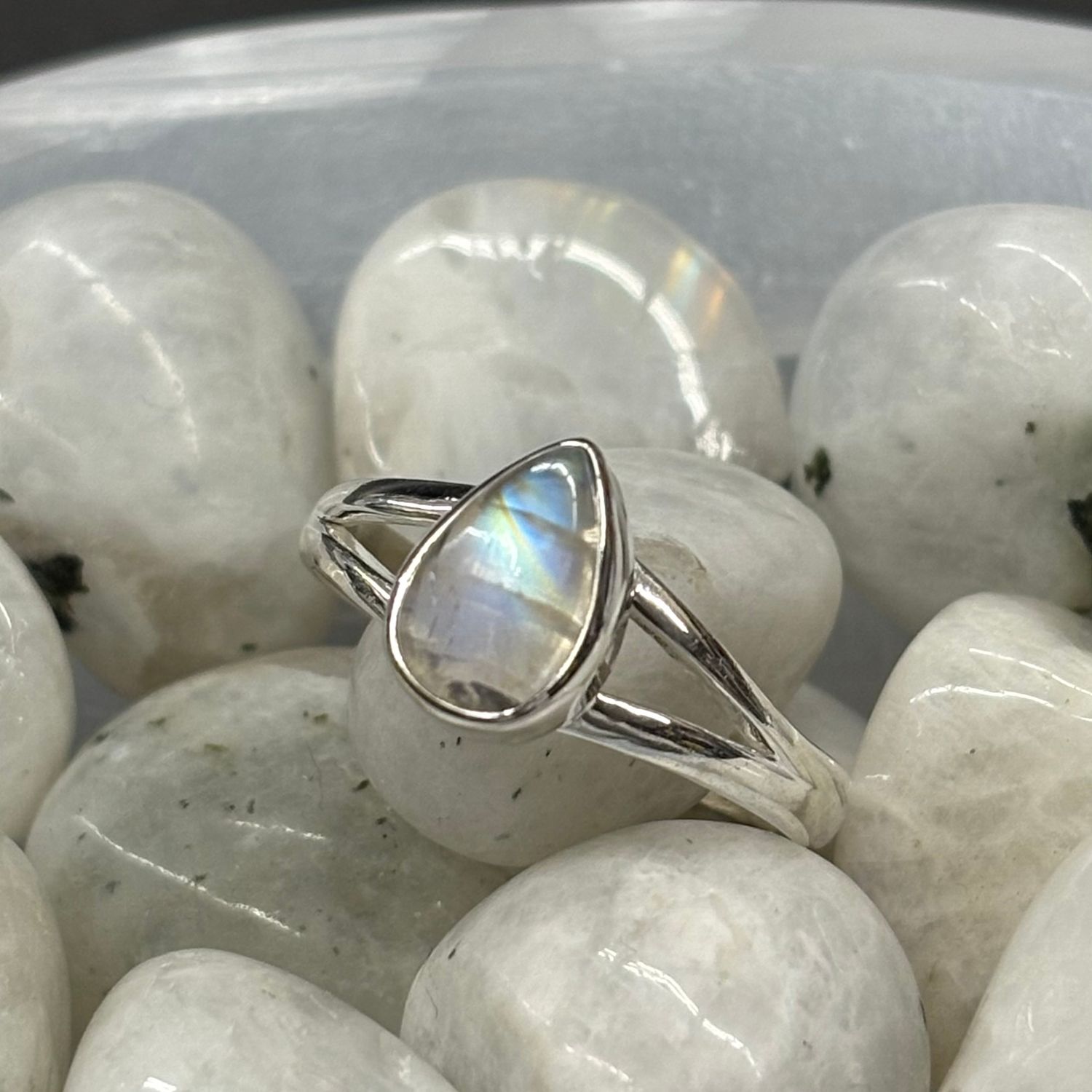 Rainbow Moonstone Ring A- Size 8 Sterling Silver
