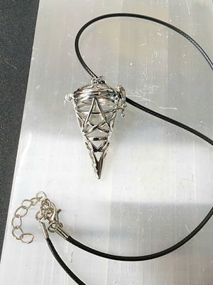 Pendants Cone Cage for Crystals w/ Pentacle on Black Necklace