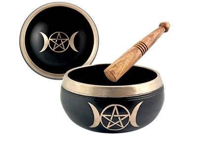 Triple Moon Pentacle Singing Bowl 4 in. - (Third Eye) A note