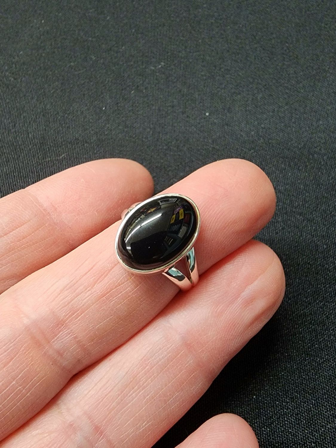 Black Onyx Ring - Size 5 Sterling Silver