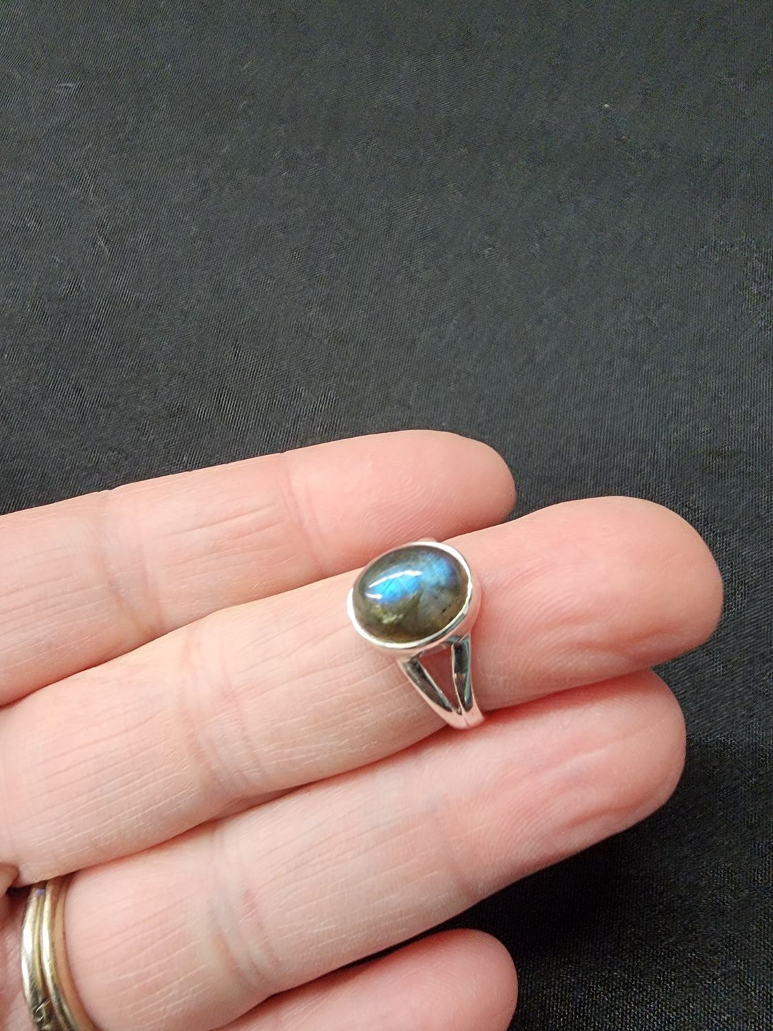 Labradorite Oval Ring - Size 5 Sterling Silver