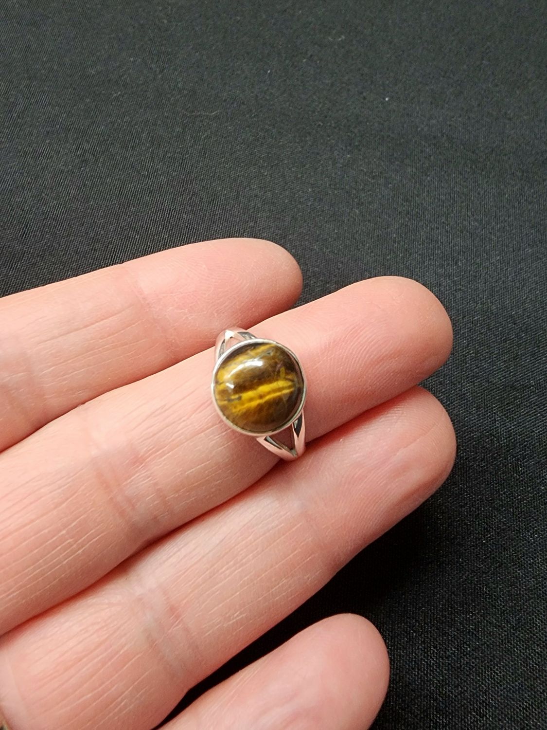 Golden Tiger's Eye Ring B - Size 6 Sterling Silver