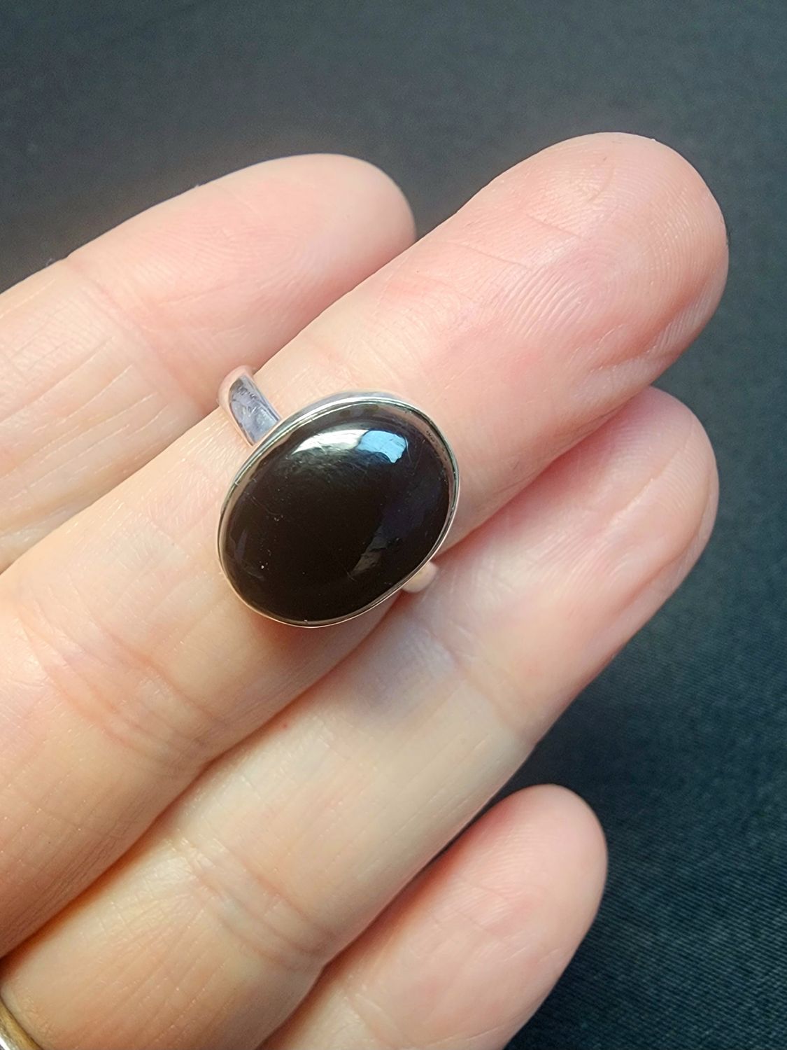 Black Tourmaline Ring - Size 6 Sterling Silver