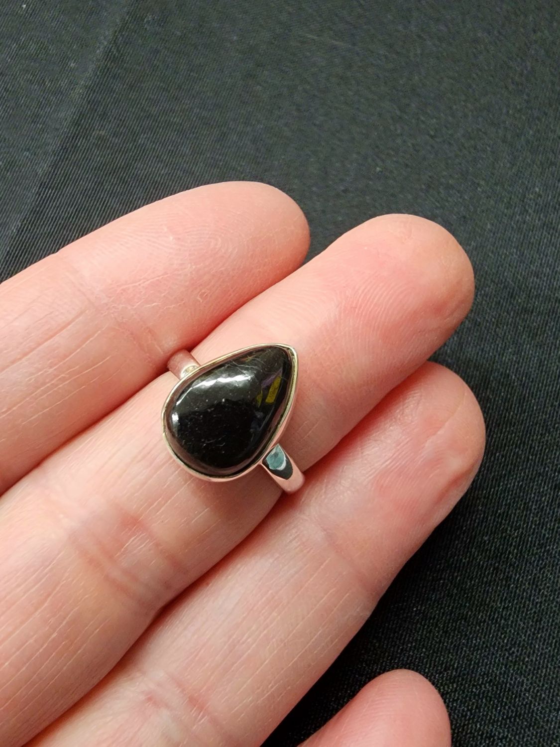 Black Tourmaline Ring A - Size 6 Sterling Silver