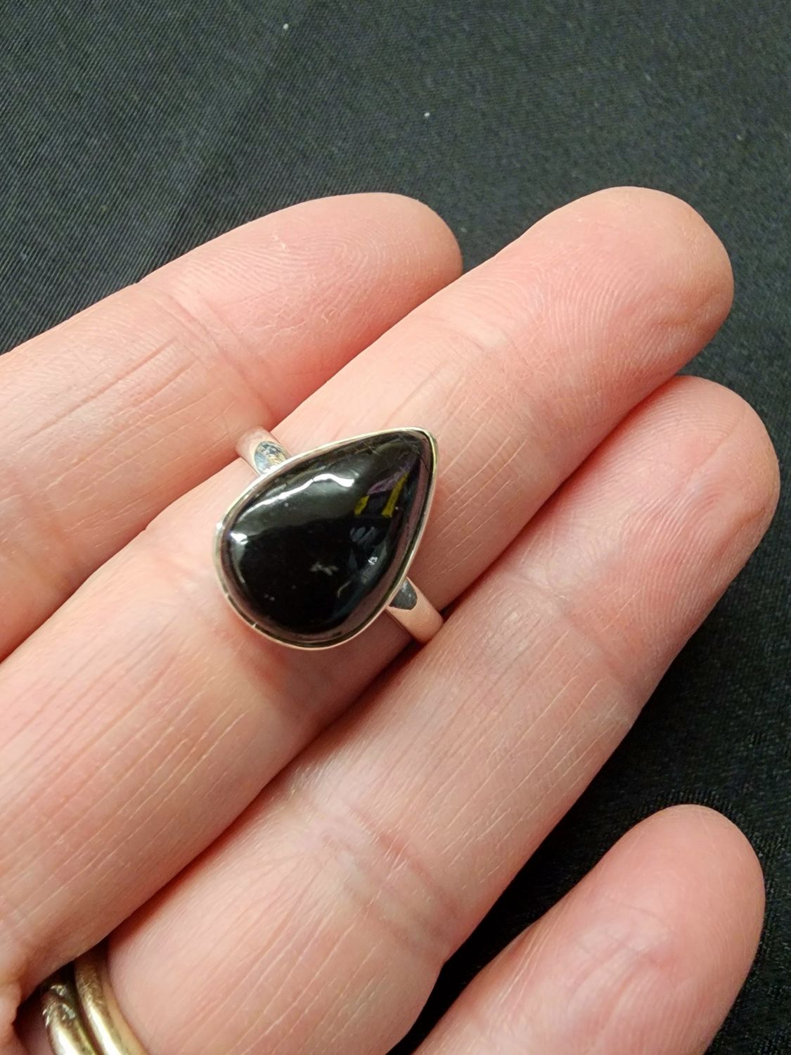 Black Tourmaline Ring A - Size 8 Sterling Silver