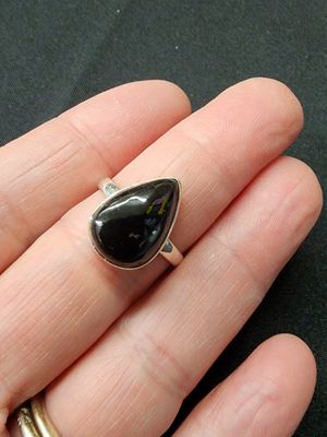Black Tourmaline Ring A - Size 8 Sterling Silver