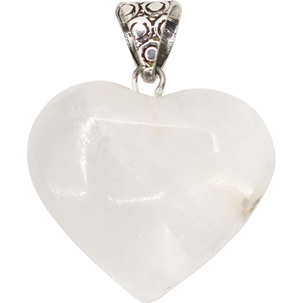 Selenite Heart Pendant 1"