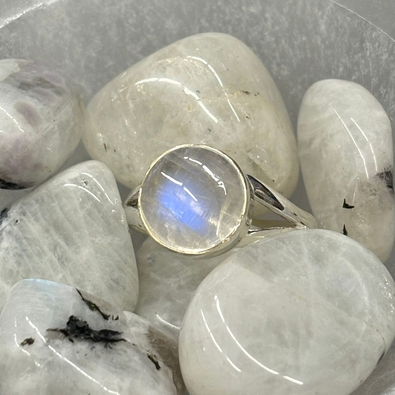 Rainbow Moonstone Ring B - Size 7 Sterling Silver