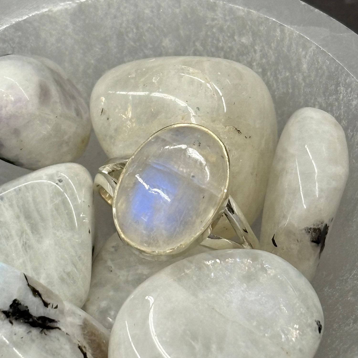 Rainbow Moonstone Ring D - Size 7 Sterling Silver