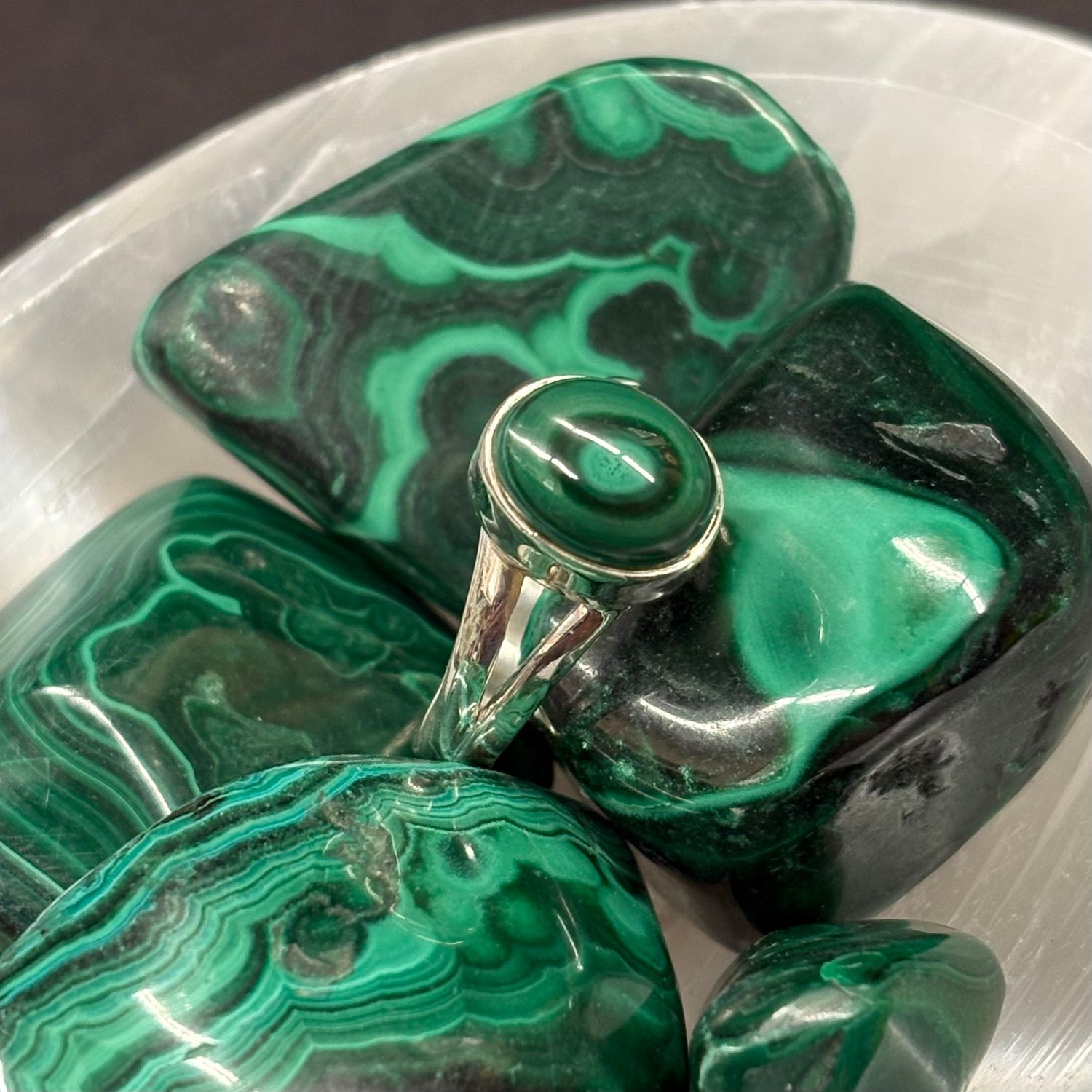 Malachite Sterling Silver Ring A - Size 7