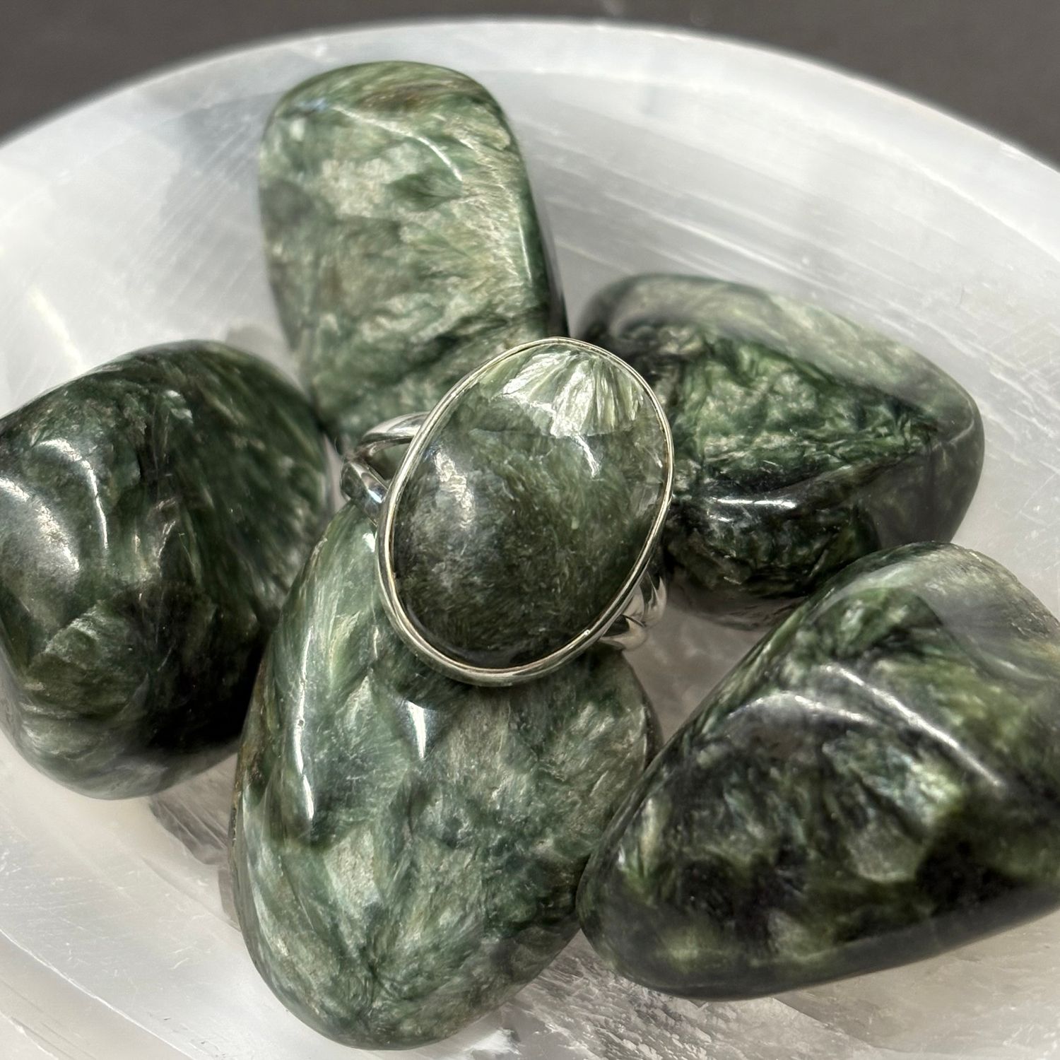 Seraphinite Ring B - Size 7 Sterling Silver
