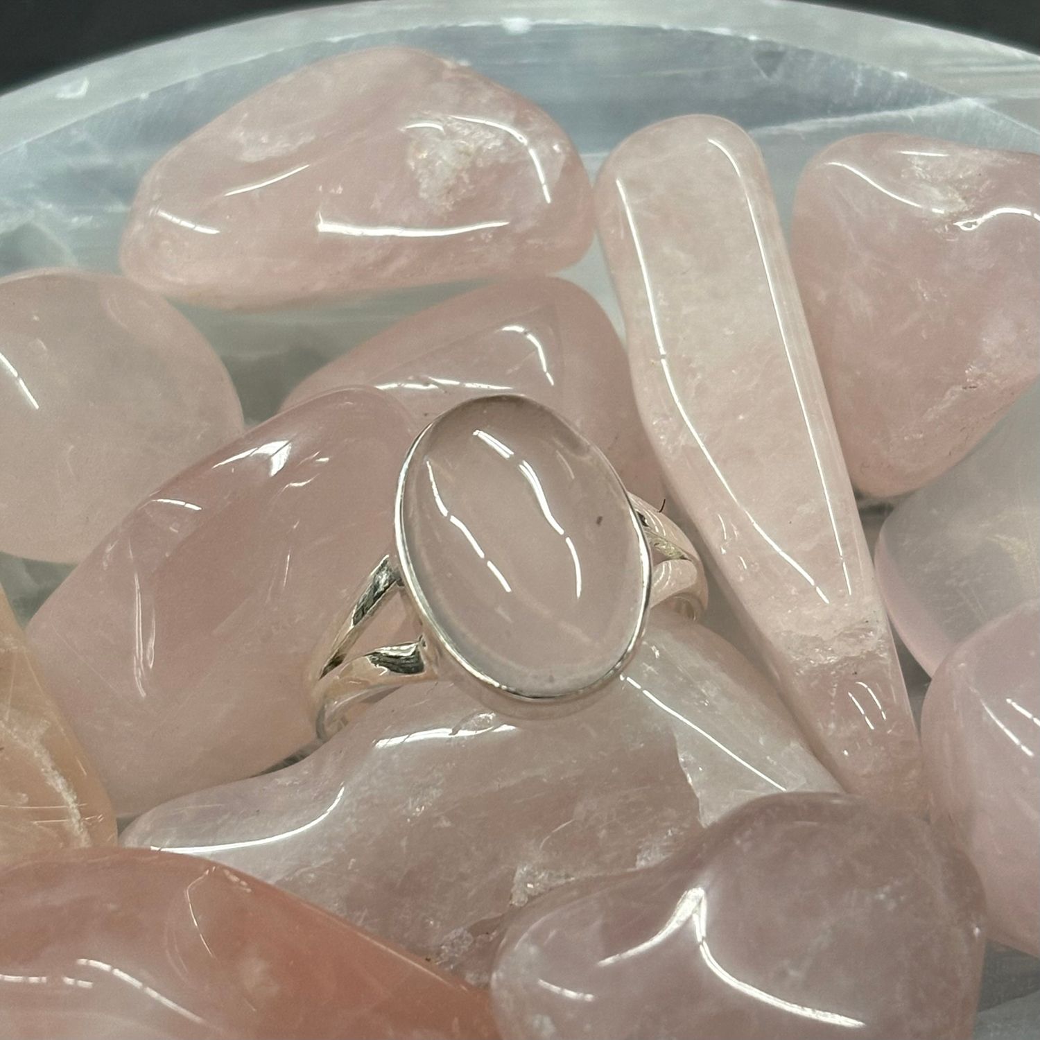 Rose Quartz Ring B - Size 7 Sterling Silver