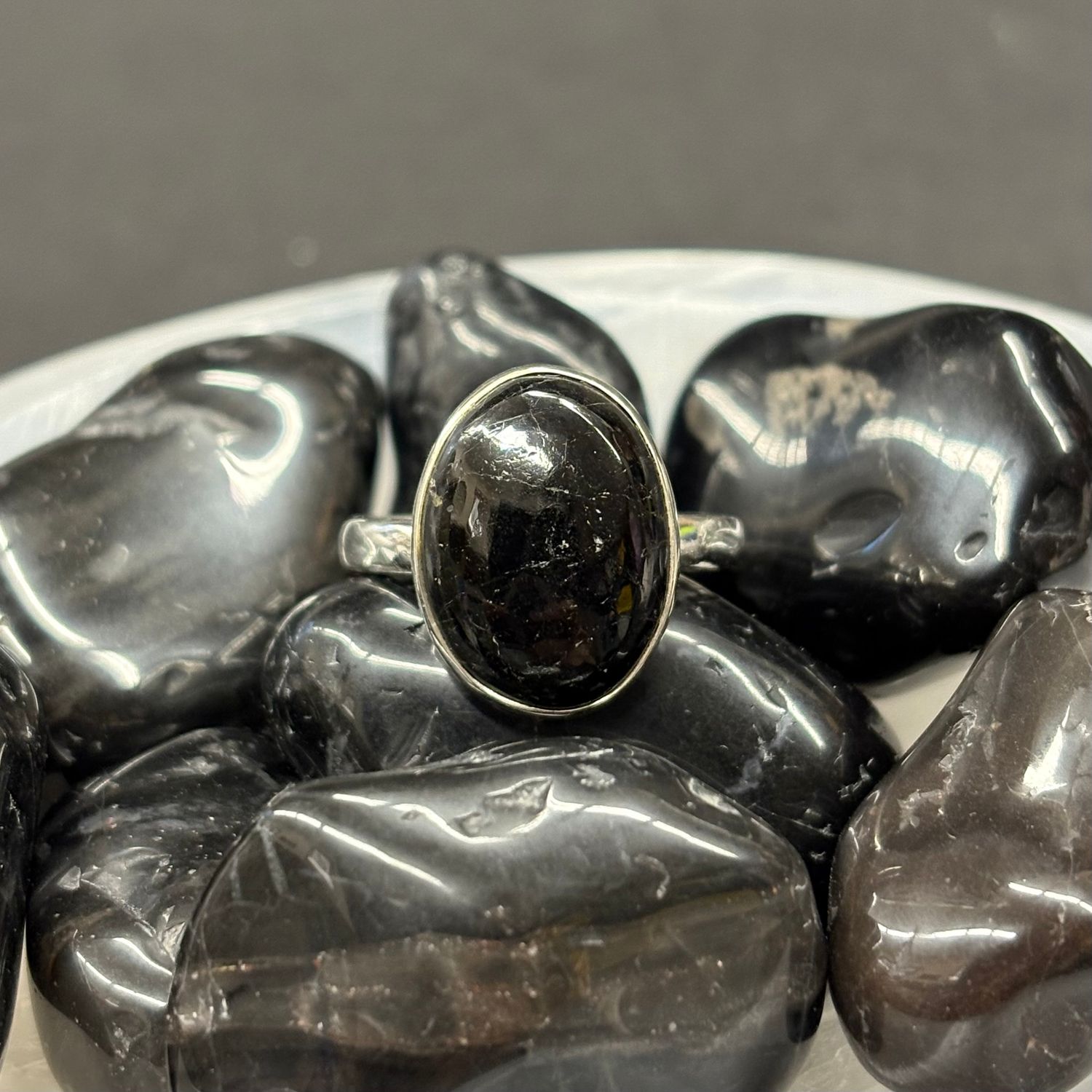Black Tourmaline Ring - Size 7 Sterling Silver