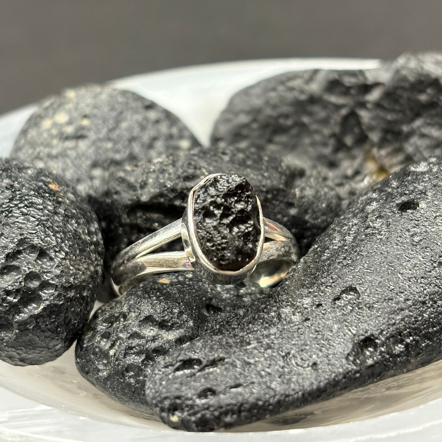 Tektite Ring - Size 9 Sterling Silver