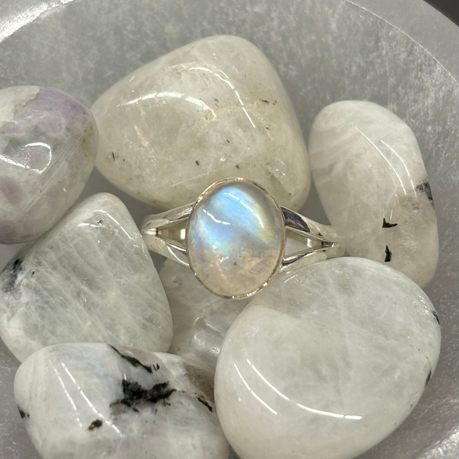 Rainbow Moonstone Ring A - Size 7 Sterling Silver