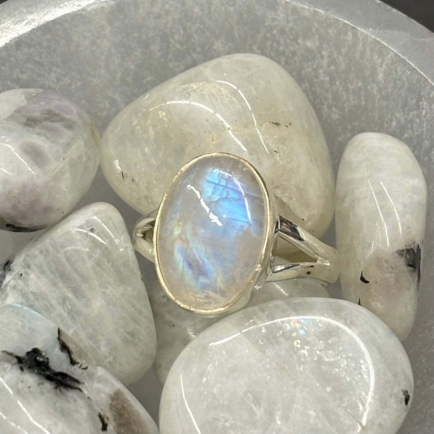 Rainbow Moonstone Ring C - Size 7 Sterling Silver