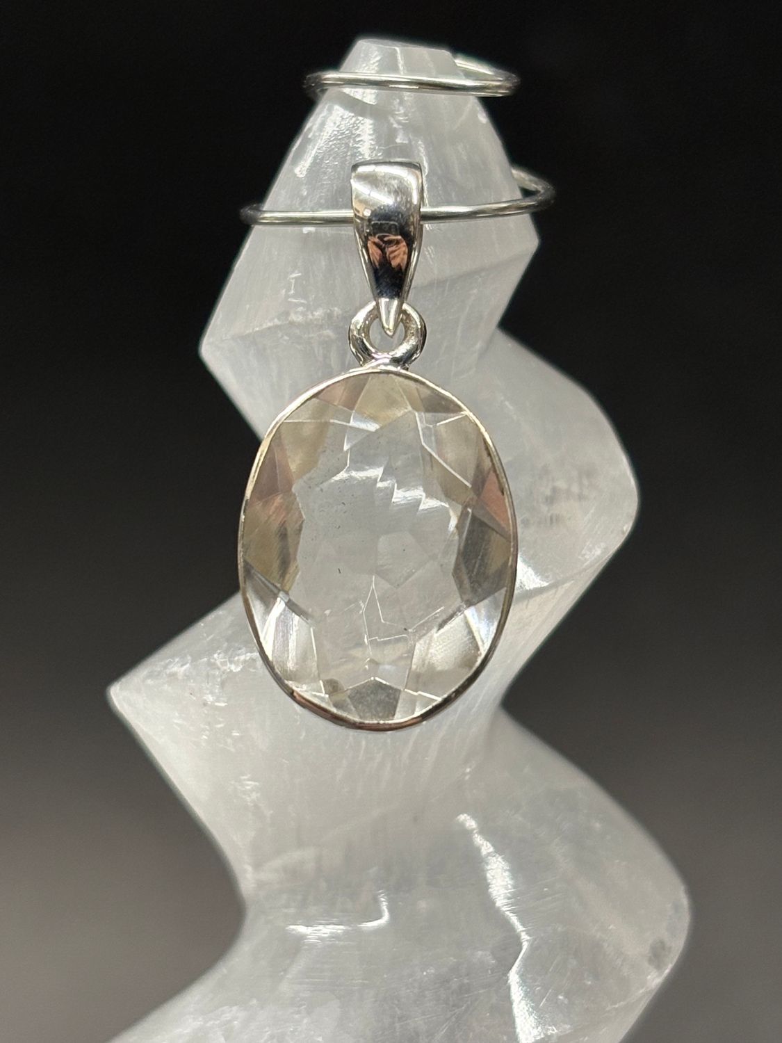 Clear Quartz Pendant Faceted C Sterling Silver
