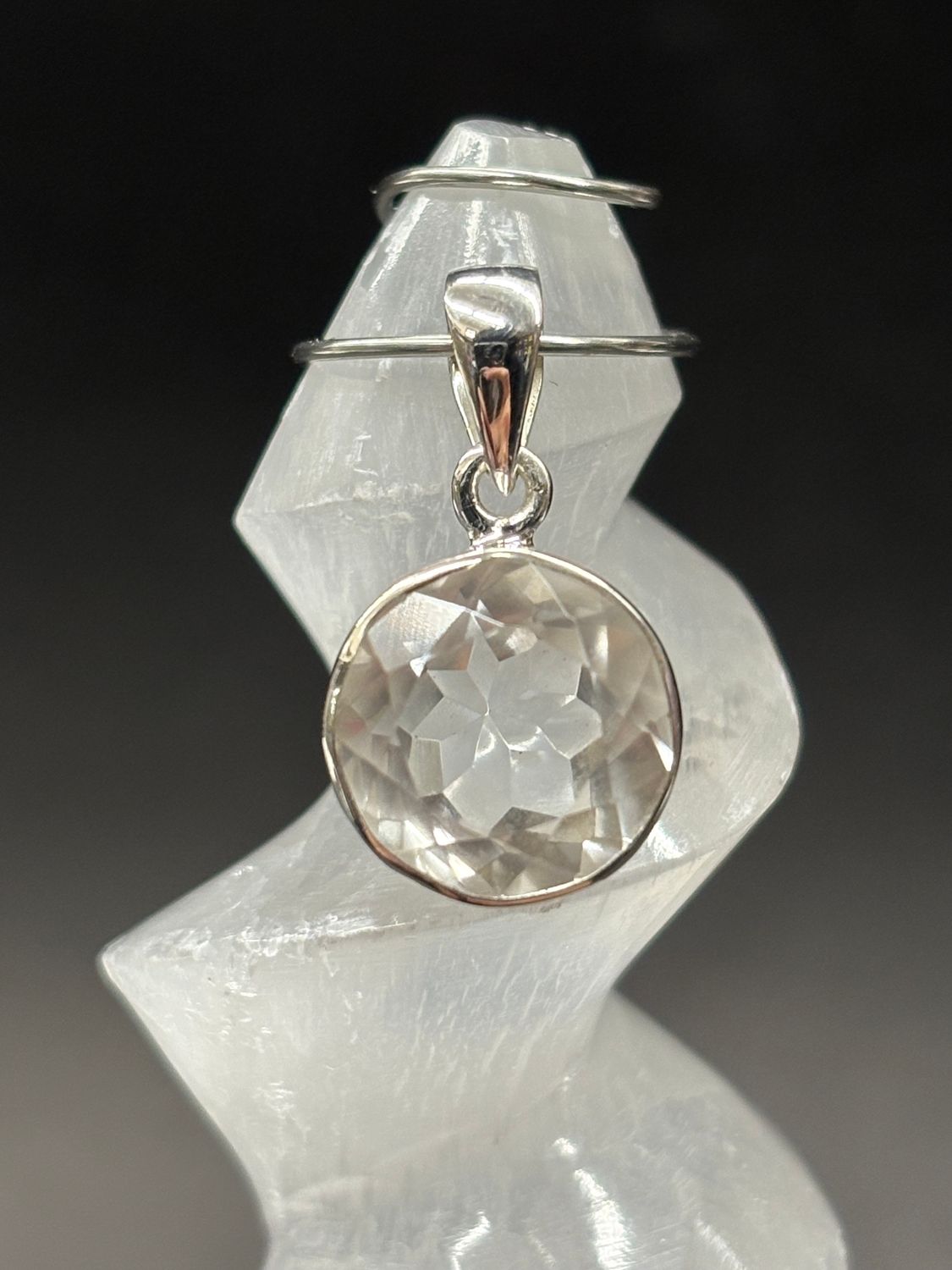 Clear Quartz Pendant Faceted B Sterling Silver