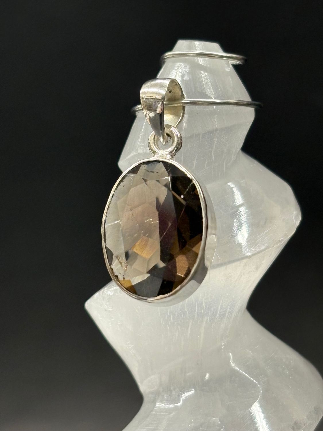 Smoky Quartz Pendant Faceted E - Sterling Silver