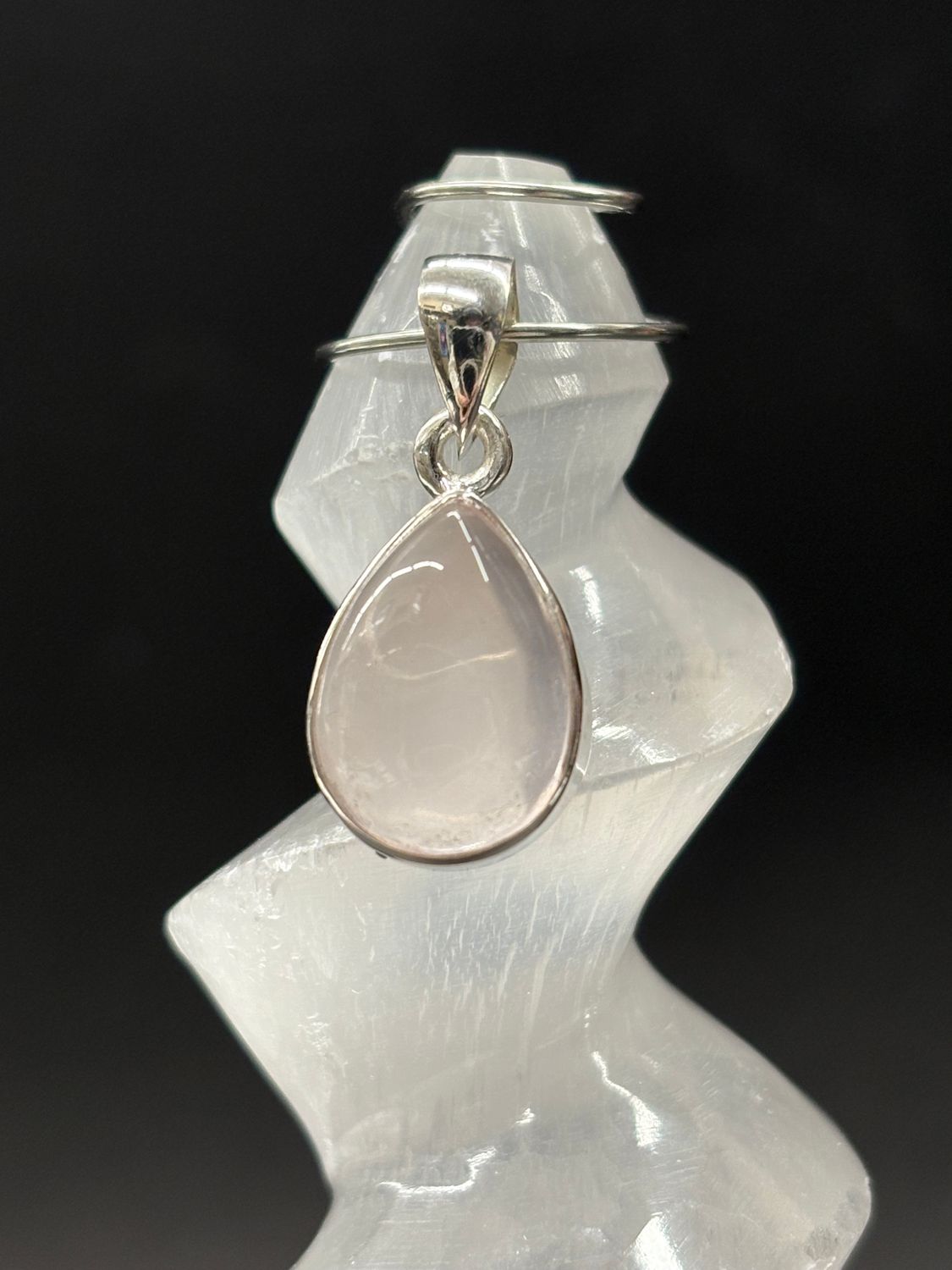 Rose Quartz C Pendant Sterling Silver