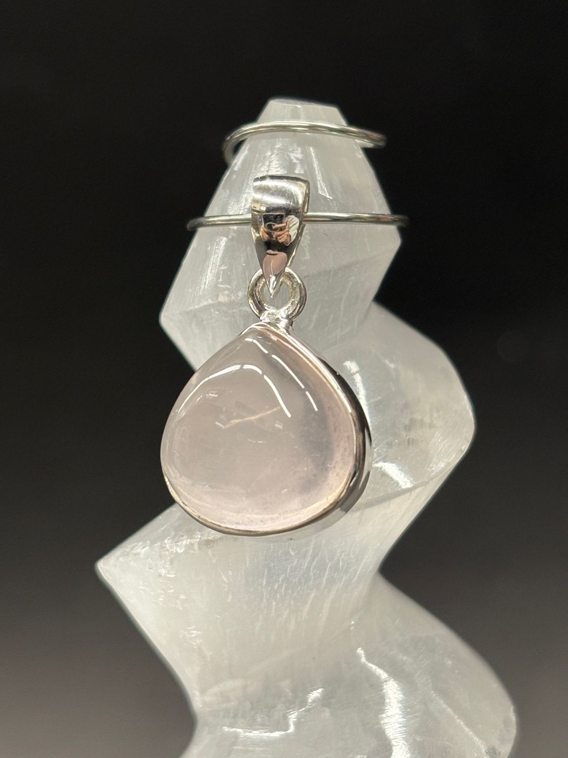 Rose Quartz D Pendant Sterling Silver