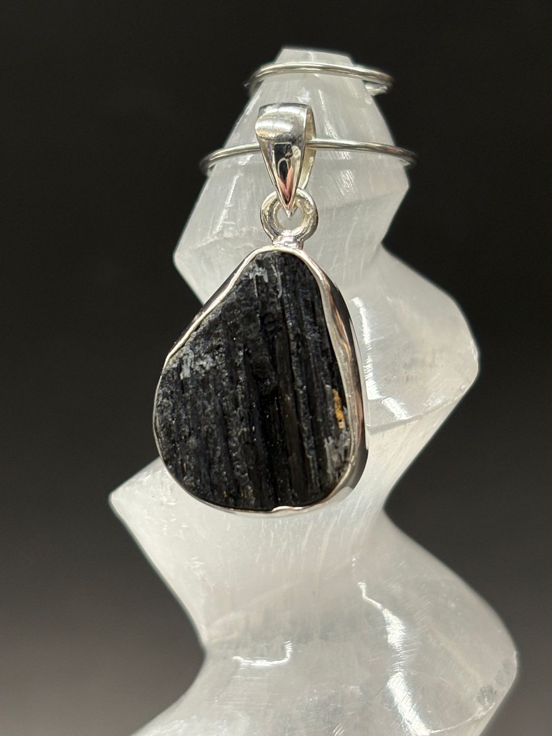 Black Tourmaline D Pendant Sterling Silver