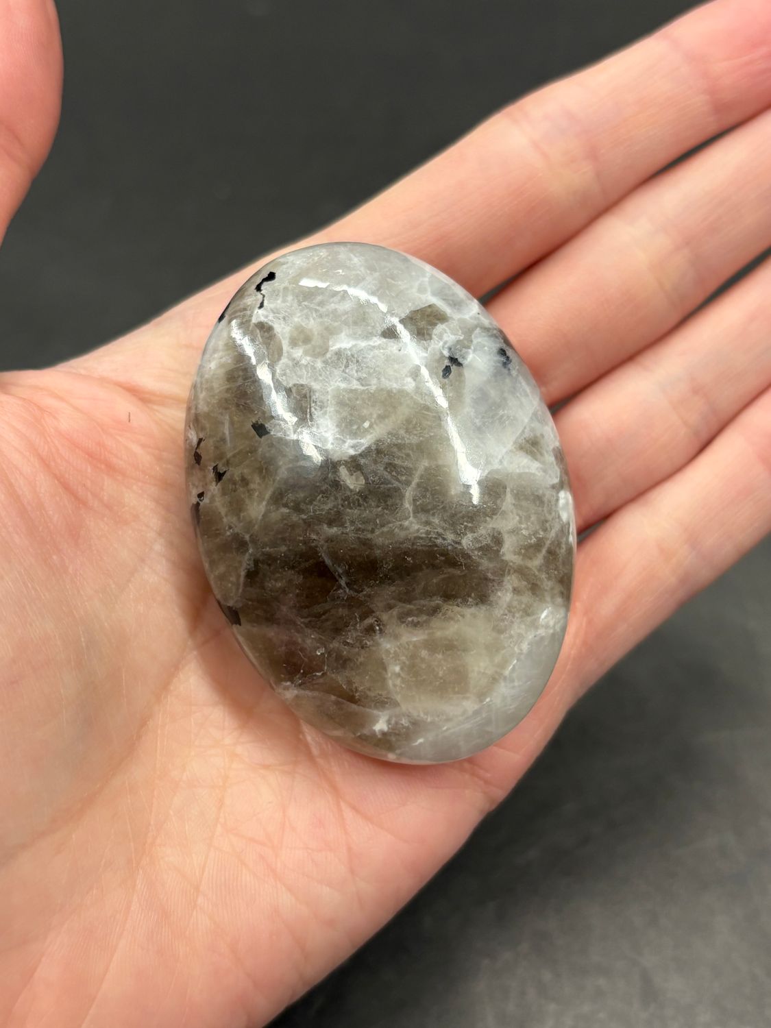 Rainbow Moonstone &amp; Smoky Quartz Palmstone