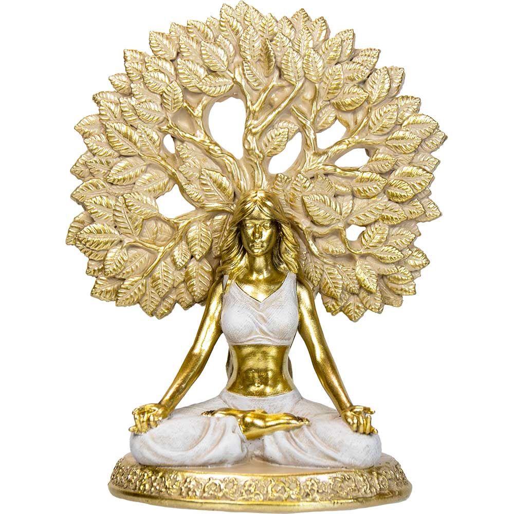 Polyresin Statue - Yoga Lady &amp; Tree of Life