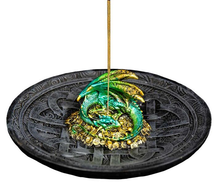 Green Dragon on Celtic Shield Incense Holder