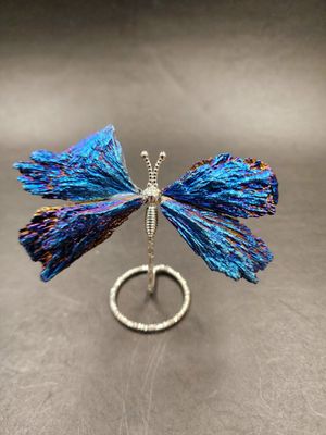 Cobalt Aura Kyanite Butterfly on Stand
