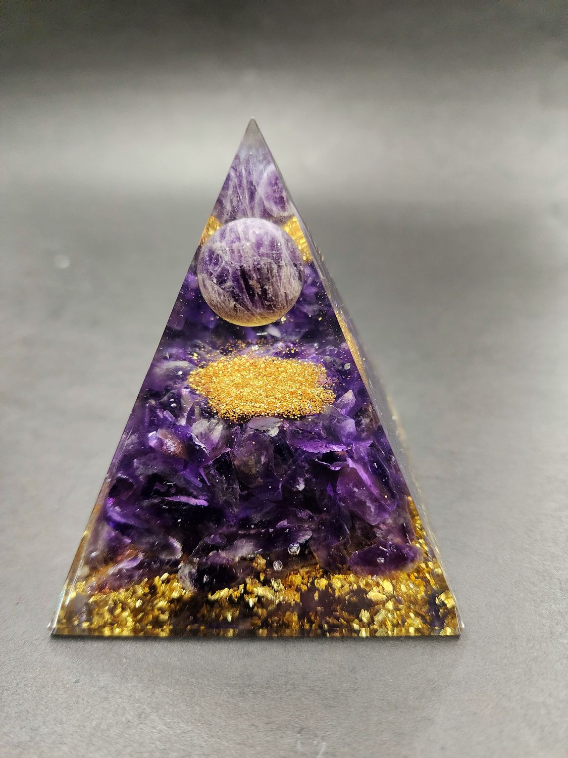 Orgonite / Orgone Pyramid with Amethyst Planet and Base