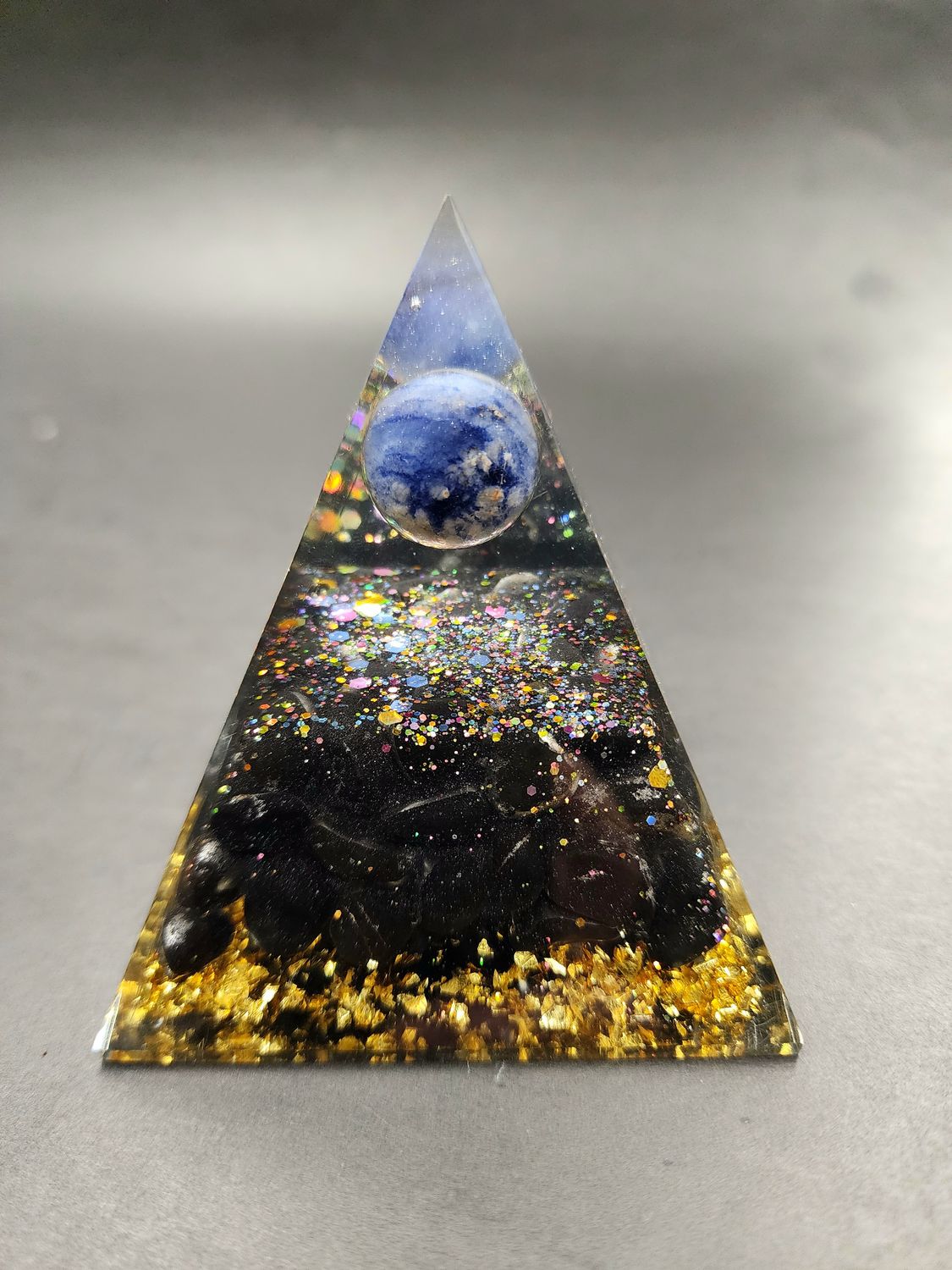 Orgonite / Orgone Pyramid Sodalite Planet &amp; Tourmaline Base
