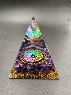 Orgonite / Orgone Pyramid with Amethyst Planet &amp; Base Chakra Image