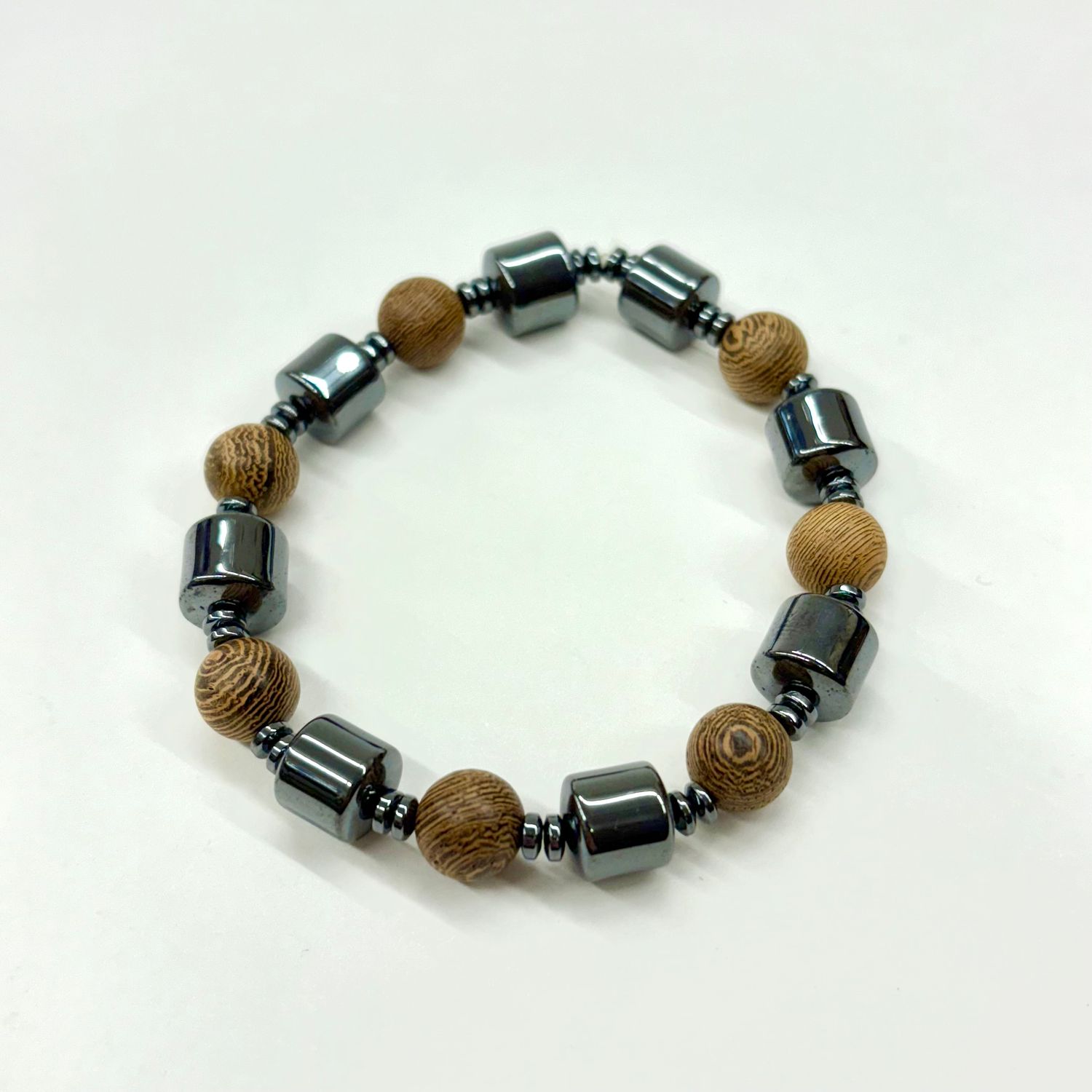Hematite &amp; Wood 10MM Bracelet