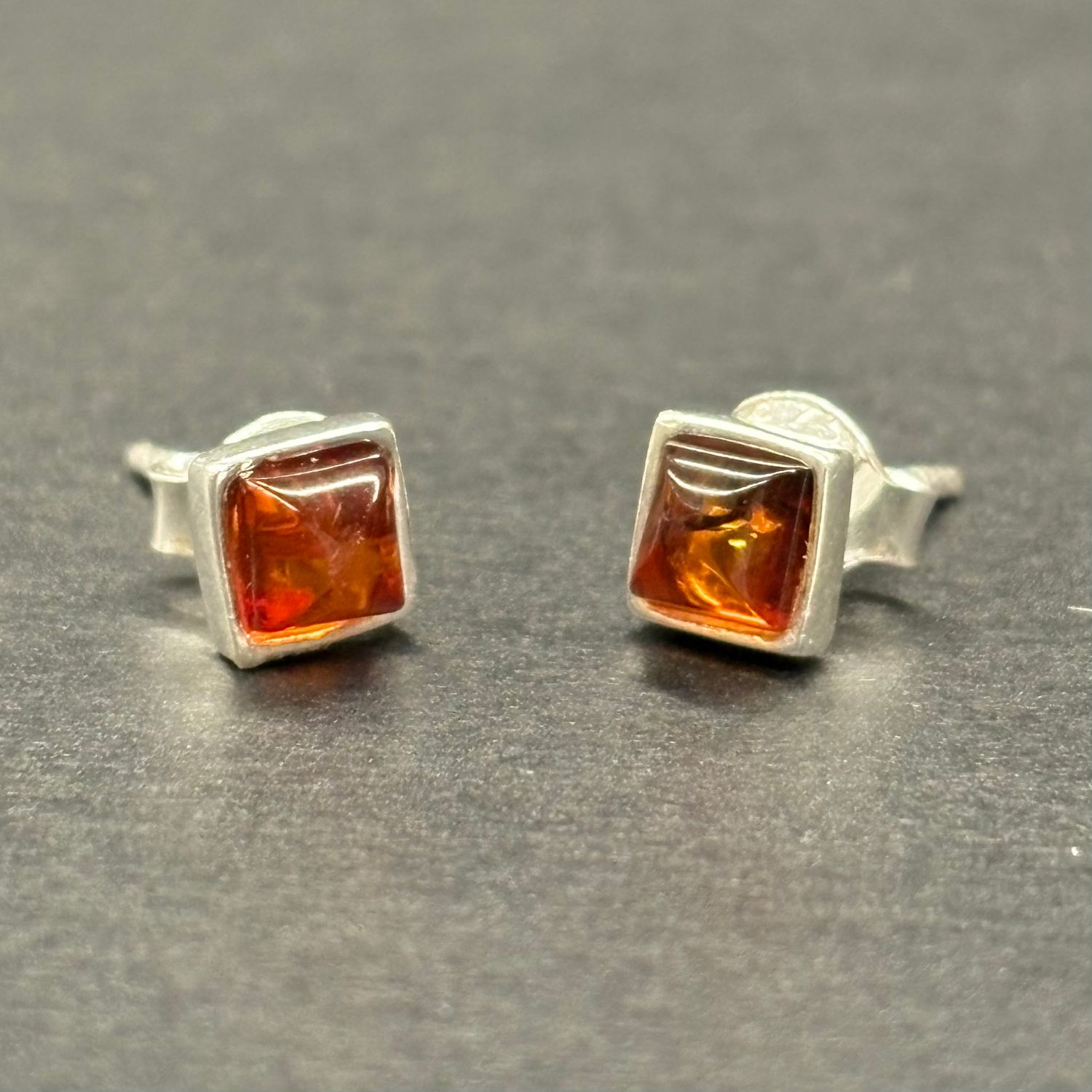 Baltic Amber Square Stud Earrings Sterling Silver