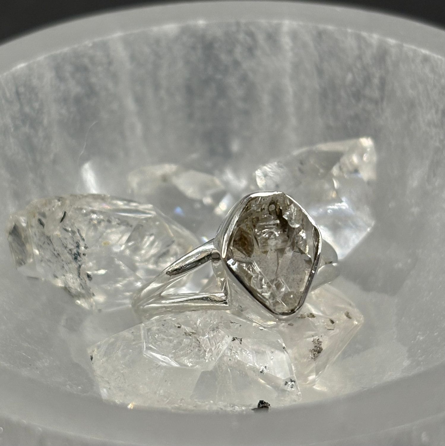 Herkimer Diamond Ring B - Size 6 Sterling Silver