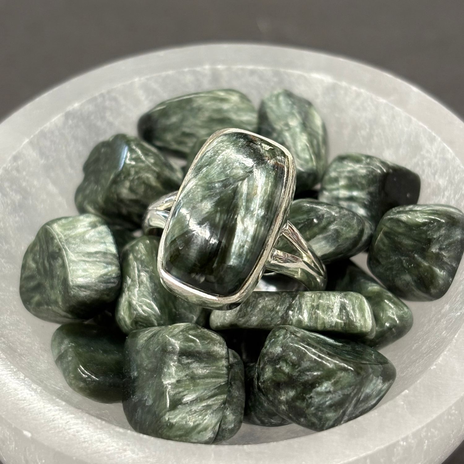Seraphinite Ring - Size 10 Sterling Silver