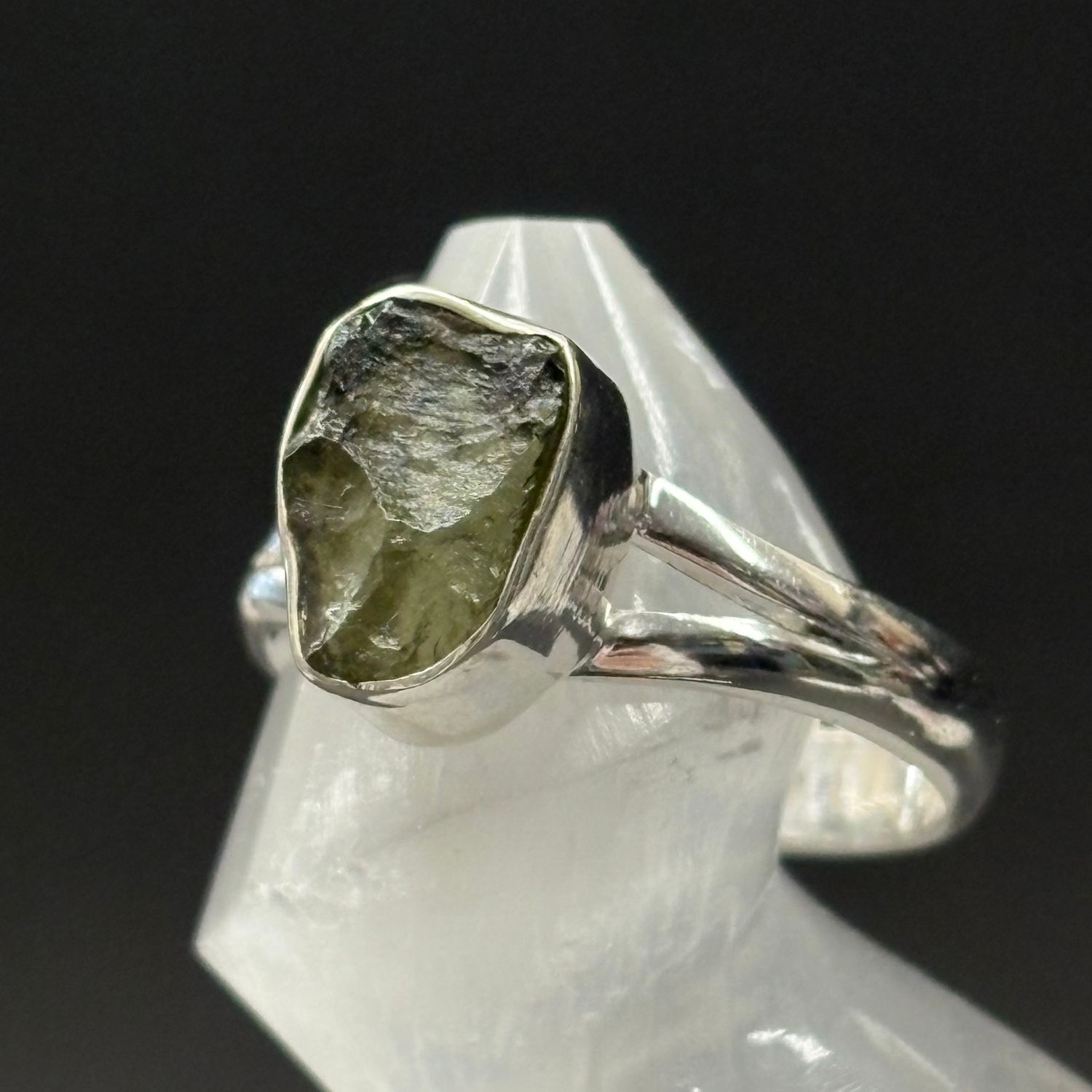 Moldavite Ring - Size 8 Sterling Silver