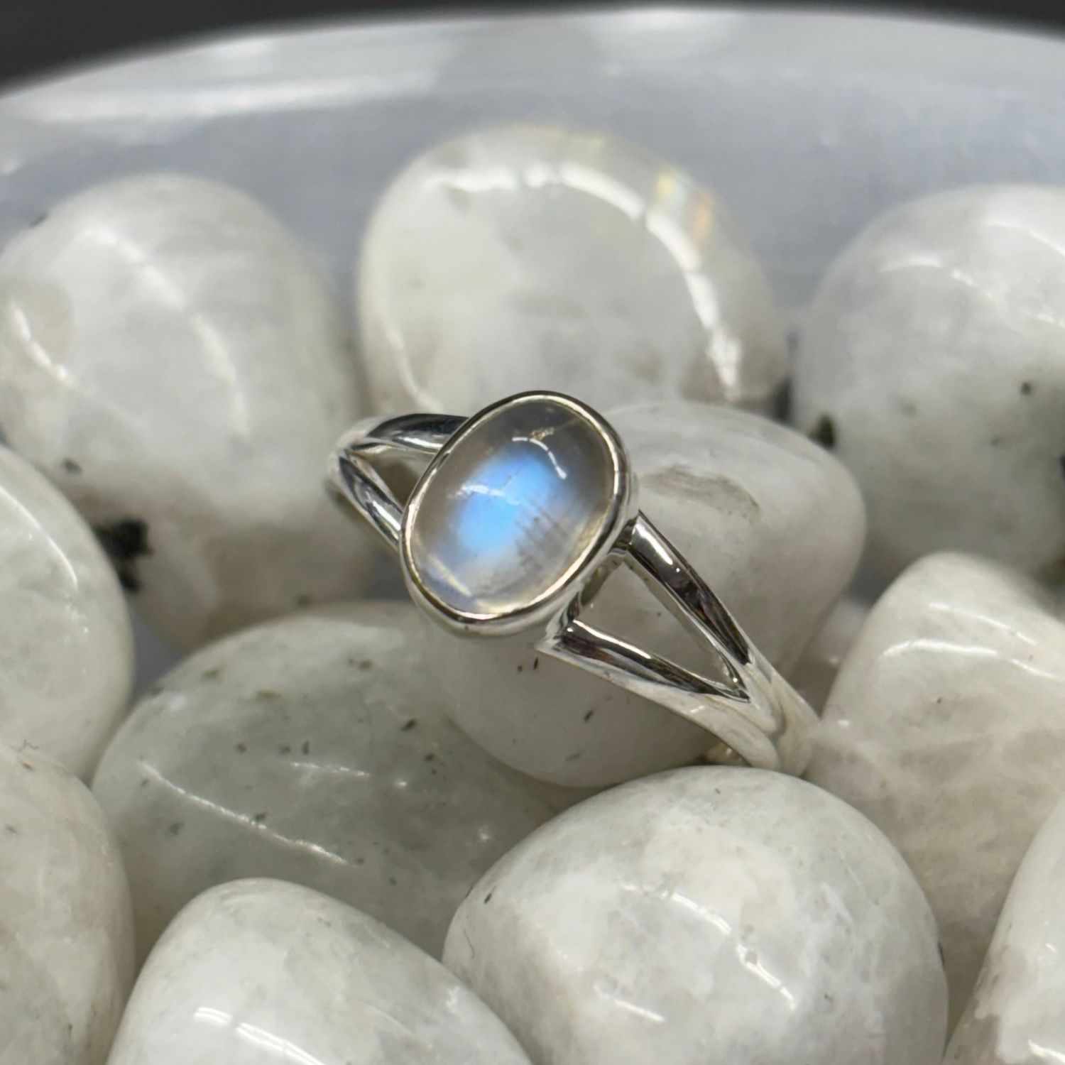 Rainbow Moonstone Ring B - Size 8 Sterling Silver