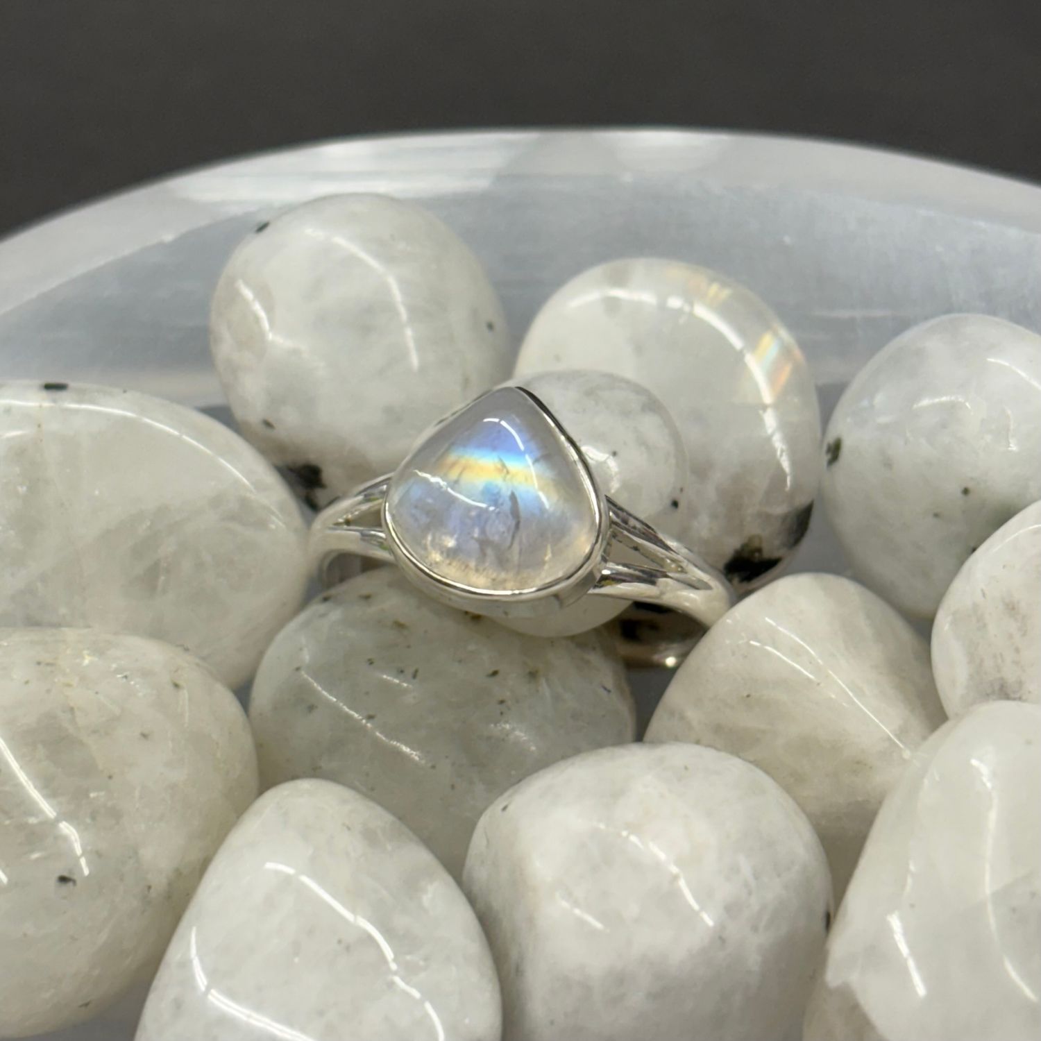 Rainbow Moonstone Ring A - Size 10 Sterling Silver