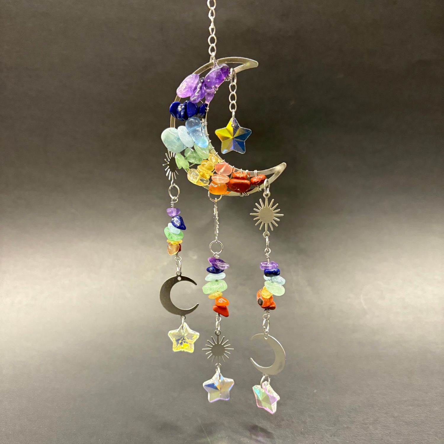 Suncatcher - Moons &amp; Stars w/ Chakras Wire Wrapped