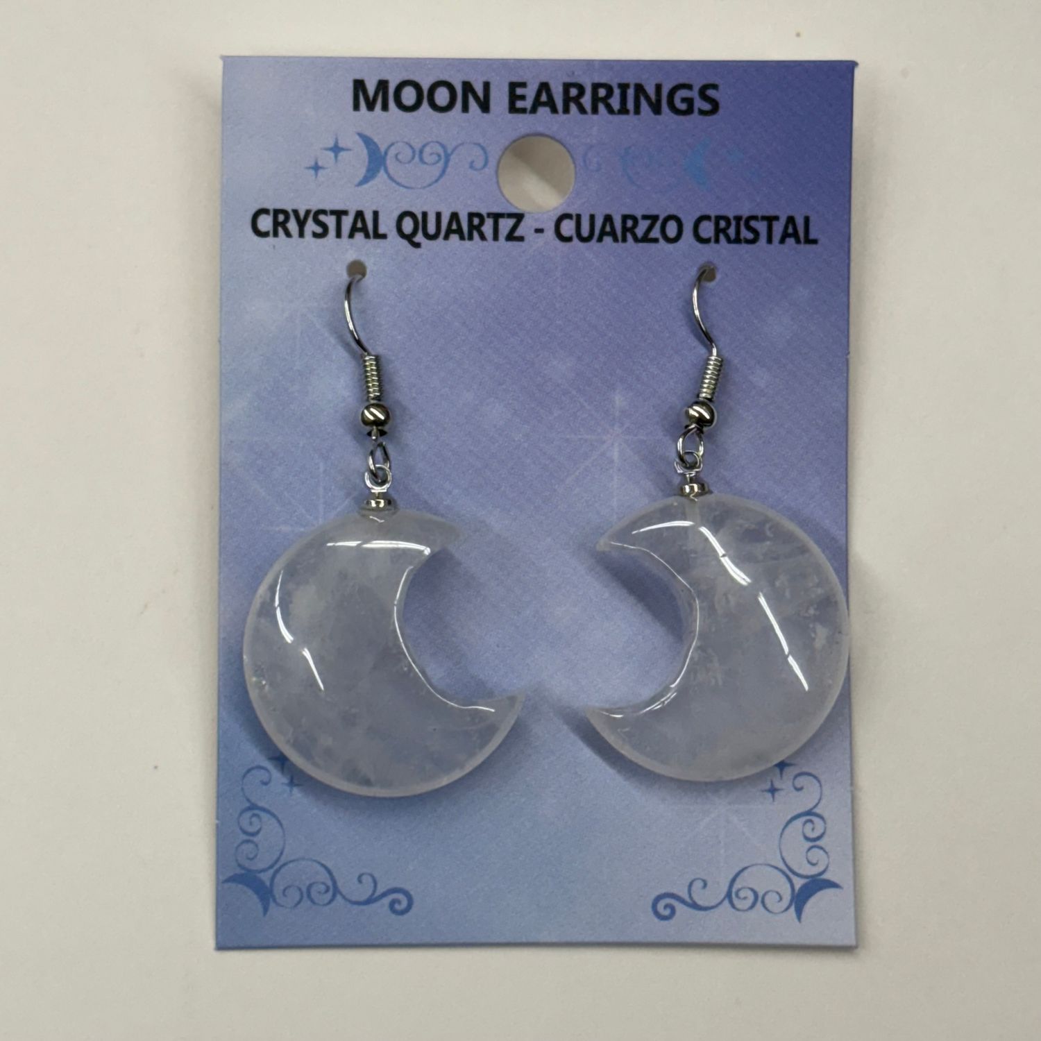 Clear Quartz Moon Dangle Earrings