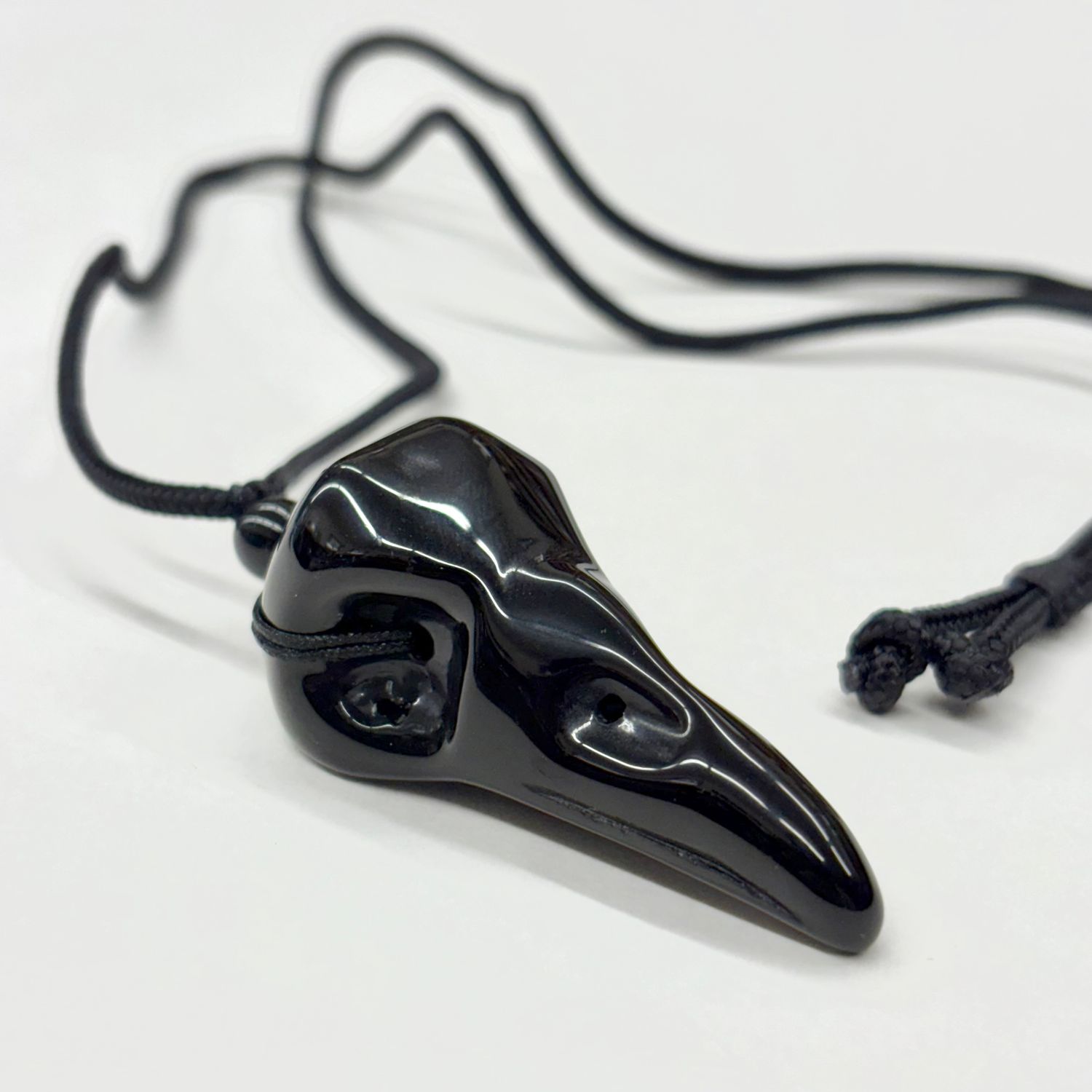 Raven Skull Necklace - Black Obsidian