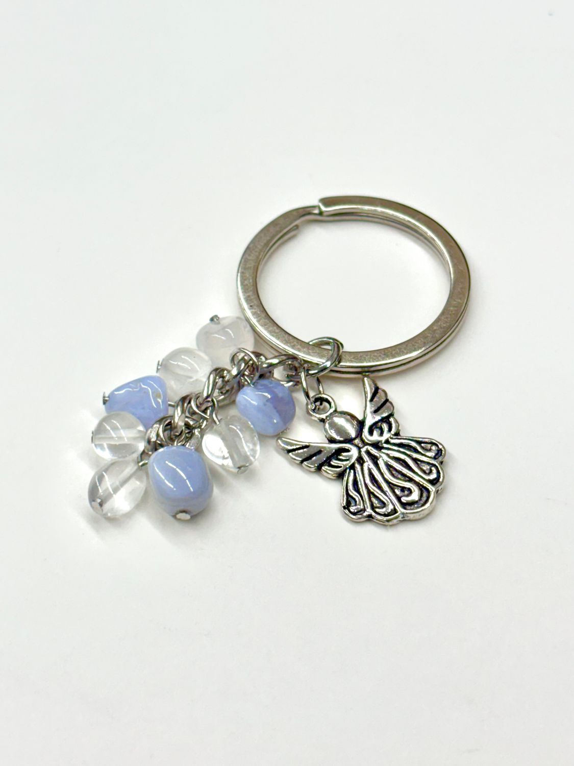 Angel Guidance Keychain - Clear Quartz &amp; Blue Lace Agate