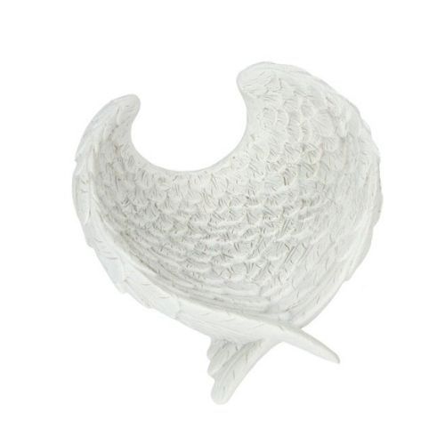 Round White Angel Wings Statue Dish 4.5"